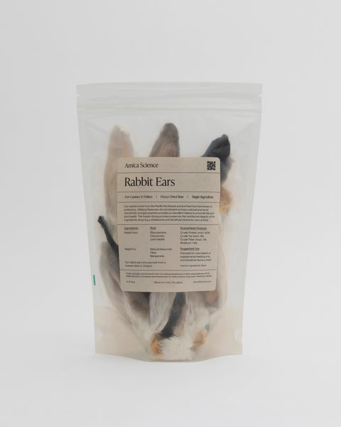 Amica Science Freeze-Dried Rabbit Ears dog treats 13-15ct Back View for Dogs and Cats