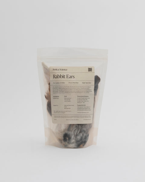 Amica Science Freeze-Dried Rabbit Ears dog treats 8ct Front View for Dogs and Cats