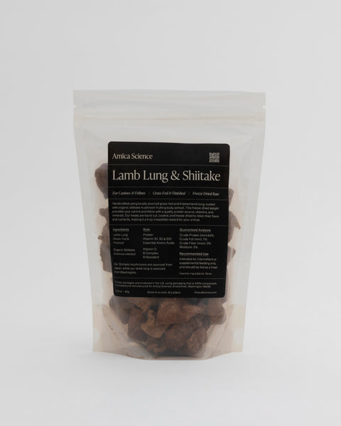 Amica Science Freeze-Dried Lamb Lung and Shiitake dog treats 65g Back View for Dogs and Cats