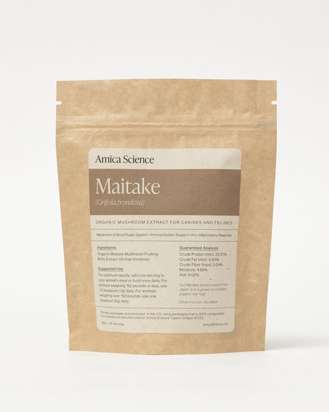 Amica Science Maitake for dogs organic mushroom extract fruiting body 90g Back View for Dogs and Cats
