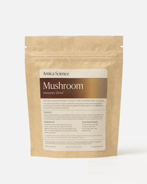 Amica Science Organic Mushroom Immunity Blend extract 90g Front View for Dogs and Cats