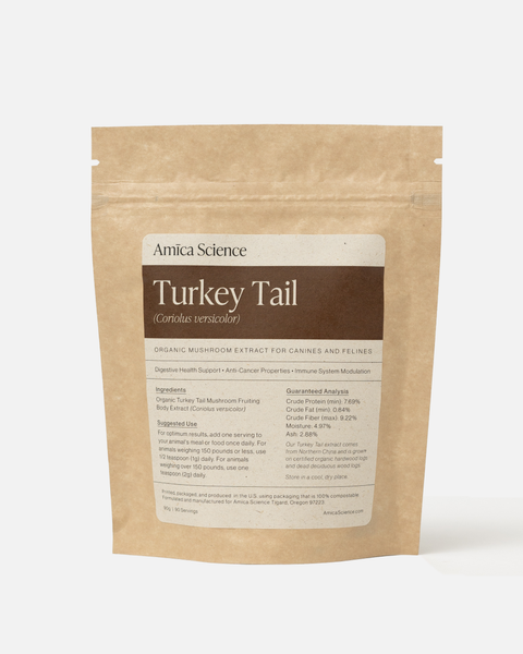 Amica Science Turkey Tail for dogs organic mushroom extract fruiting body 90g Back View for Dogs and Cats