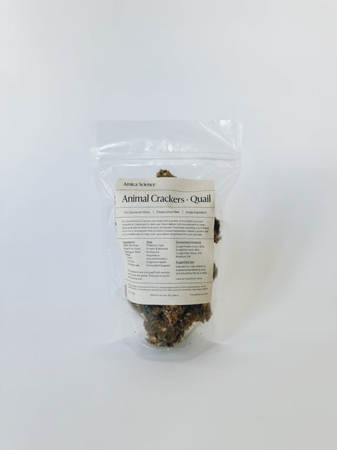 Amica Science Animal Crackers Whole Prey Quail labeled pouch — Prebiotic Bundle