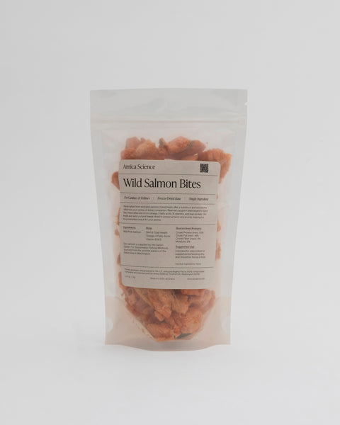Amica Science Wild Salmon Bites 70g compostable pouch front view — kit component for dogs and cats