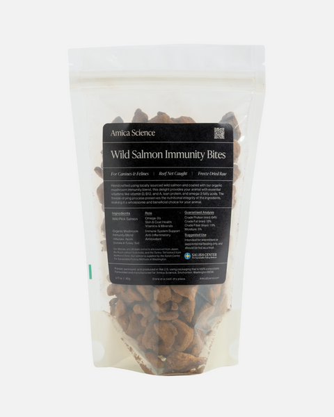 Amica Science Wild Salmon Immunity Bites freeze-dried wild salmon treats 90g Back View for Dogs and Cats
