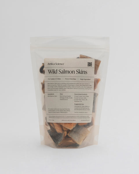 Amica Science Wild Salmon Skins freeze-dried wild salmon treats 90g Back View for Dogs and Cats