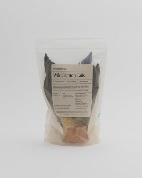 Amica Science Wild Salmon Tails freeze-dried wild salmon treats 1oz Back View for Dogs and Cats