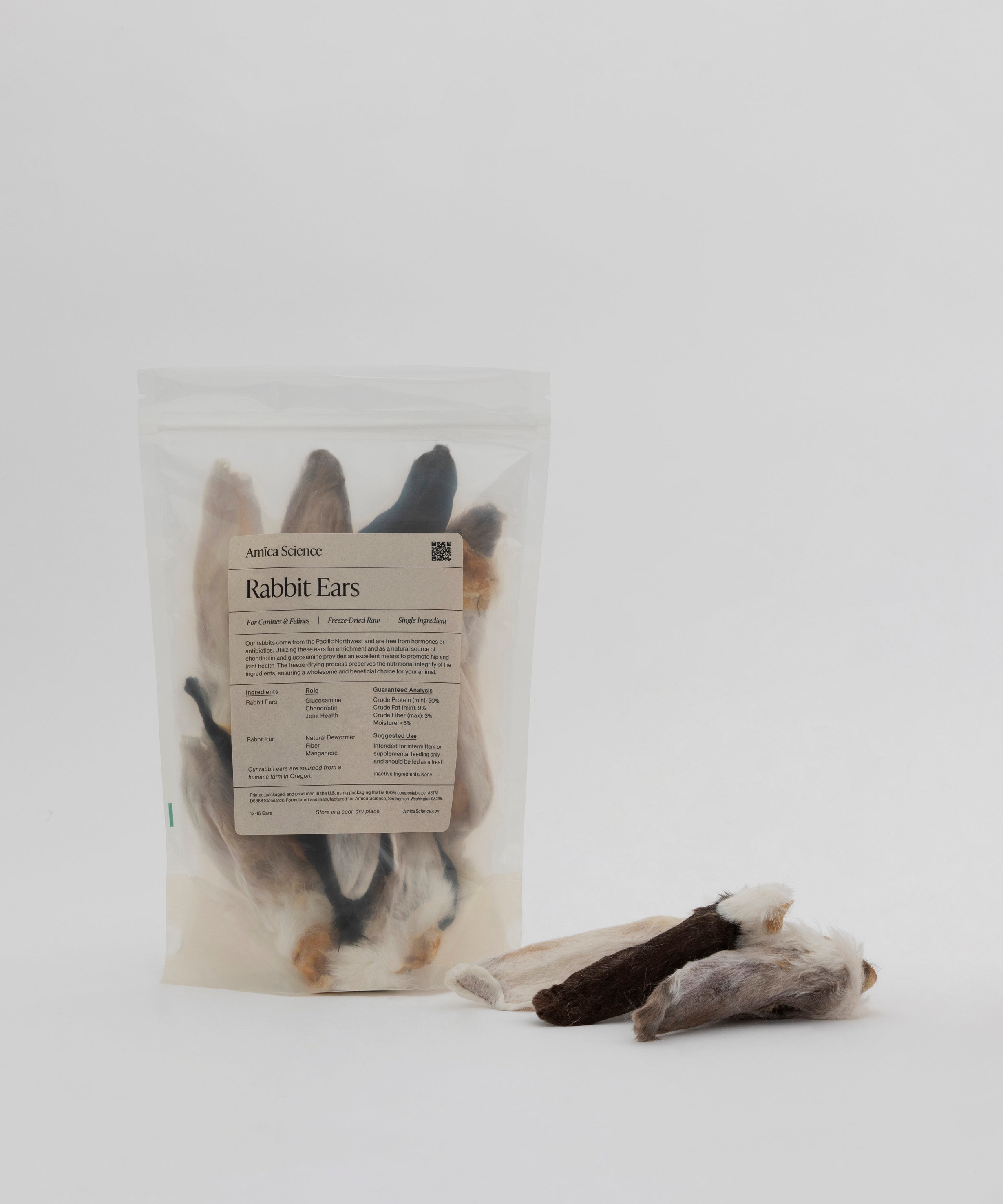 Freeze-Dried Rabbit Ears With Fur For Cats & Dogs – Amica Science
