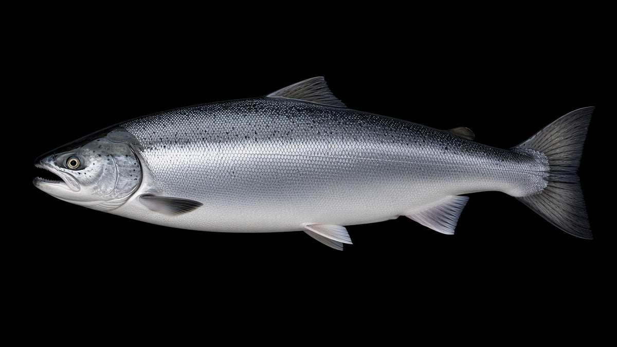Whole wild sockeye salmon, side view