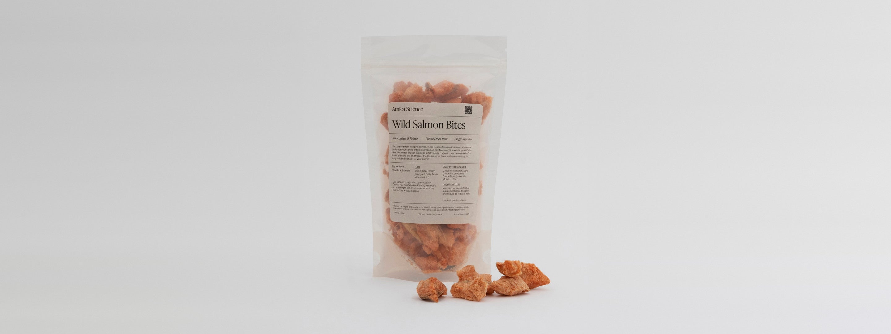 Wild Salmon Bites, freeze-dried chunks for dogs and cats